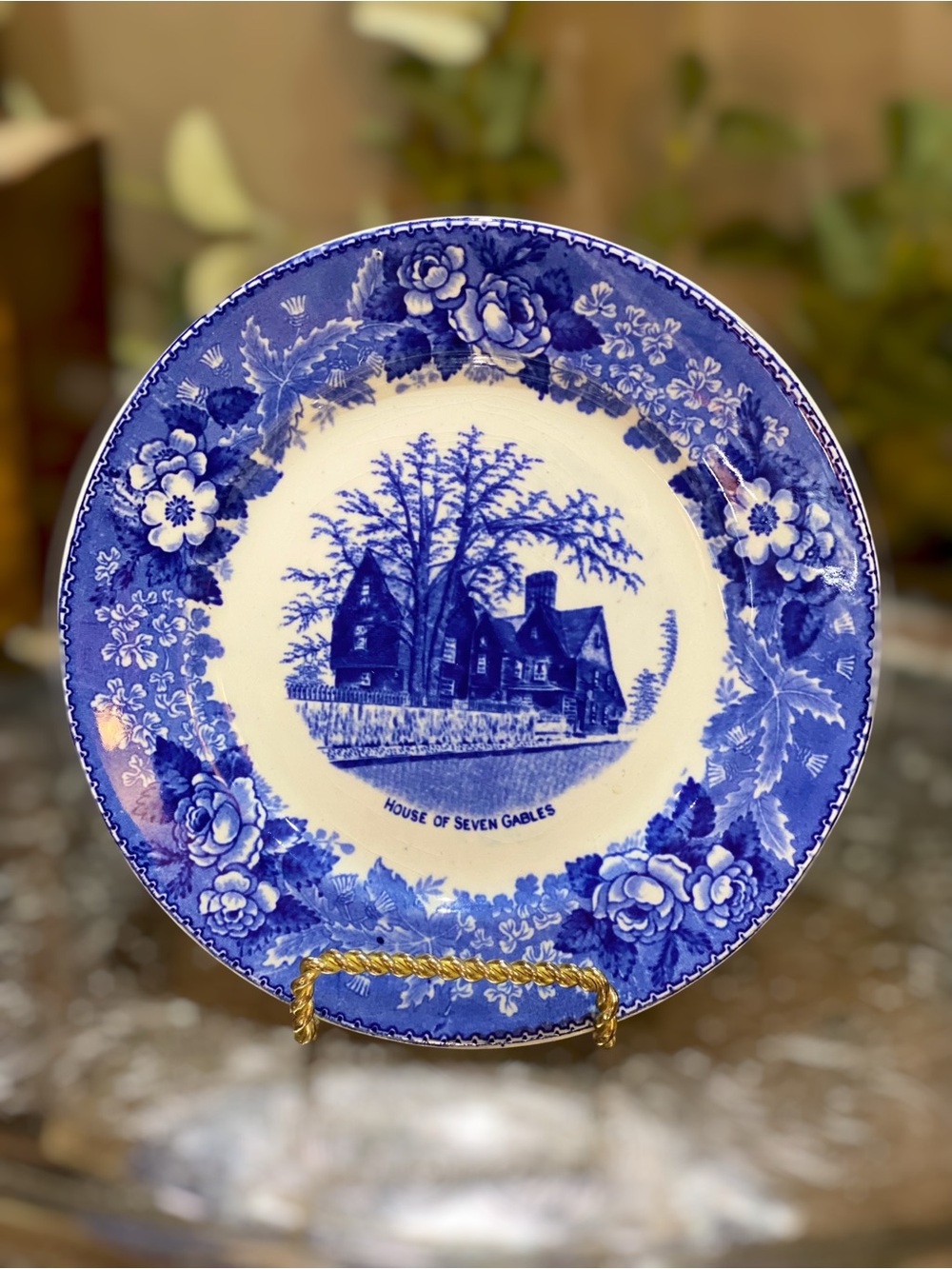 Antique Late 1800’s Adams & Sons House of Seven Gables Blue Transferware Plate